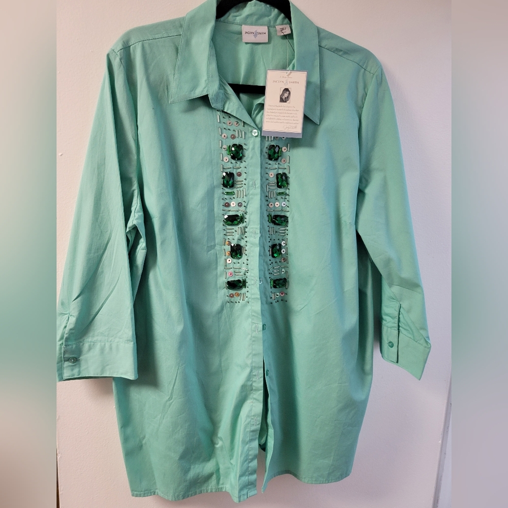 Jaclyn Smith Green Button Down Shirt